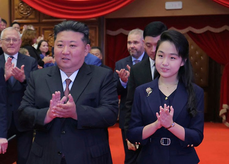 FILE - In this photo provided by the North Korean government, North Korean leader Kim Jong Un, center left, and his daughter, center right, arrive at the East Pyongyang Grand Theatre in Pyongyang, North Korea, June 29, 2025. Independent journalists were not given access to cover the event depicted in this image distributed by the North Korean government. The content of this image is as provided and cannot be independently verified. (Korean Central News Agency/Korea News Service via AP, File)